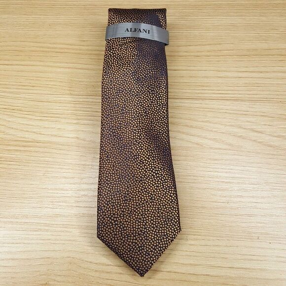 ALFANI Mens Neck Tie Gold Bronze Black Abstract Classic Pointed - Picture 2 of 5